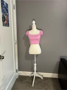 Divided Pink Smocked Puff Sleeve Crop Top
